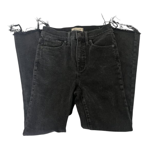Madewell Cali Demi-Boot Jeans Black Wash Raw-Hem Edition Zipper Pockets Size 26 - Picture 2 of 7